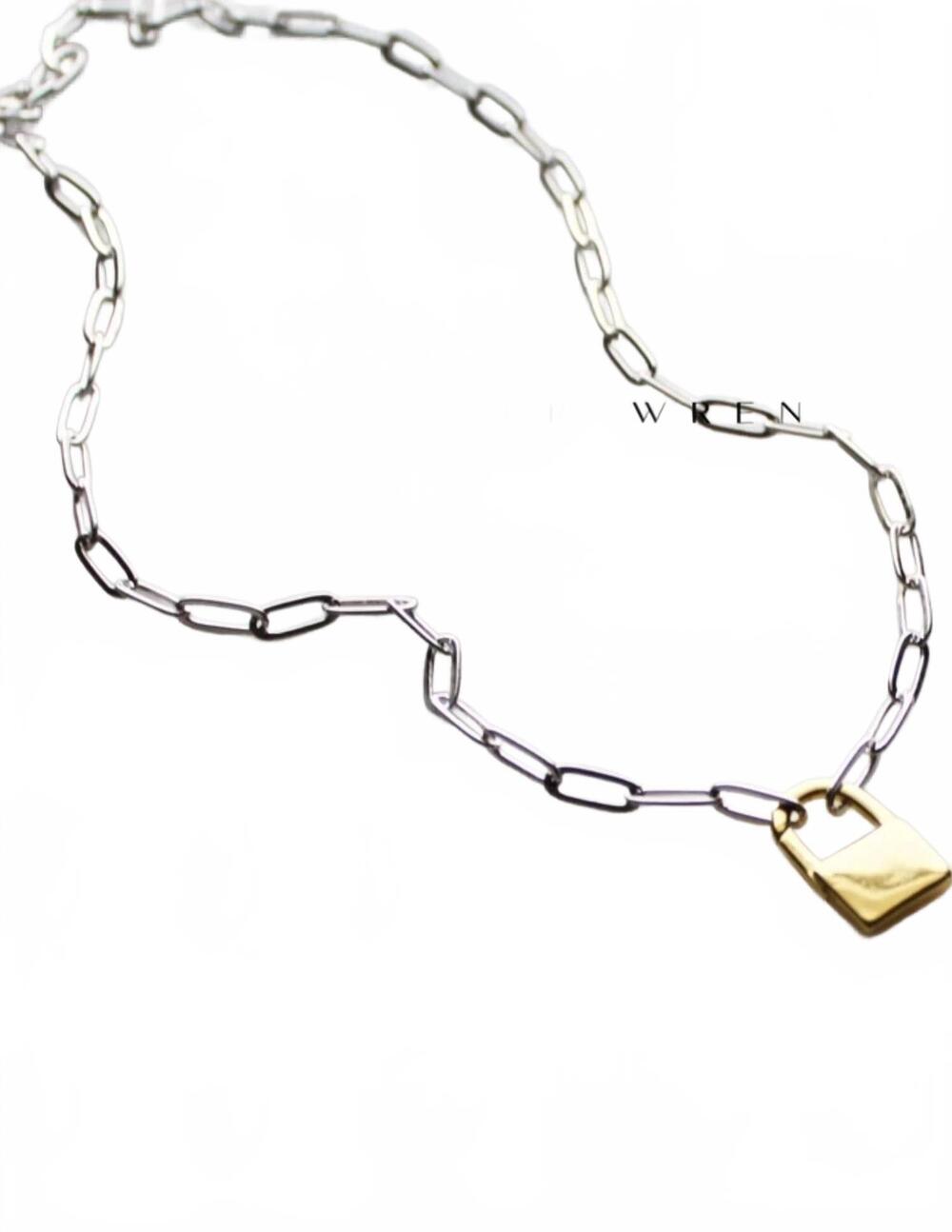 NEW THE SILVER WREN women's two tone padlock necklace in gold and silver